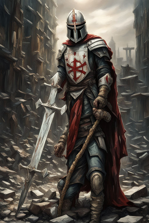 Crusader Knights Templar Warrior Is Holding A Great Sword In By 猪利牙 