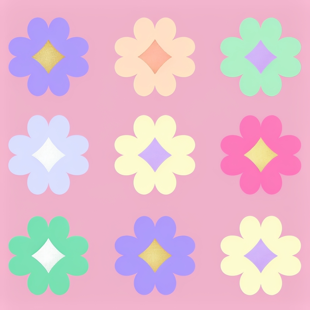 Pastel Flower Grid Design on Light Pink Background Seamless Pattern