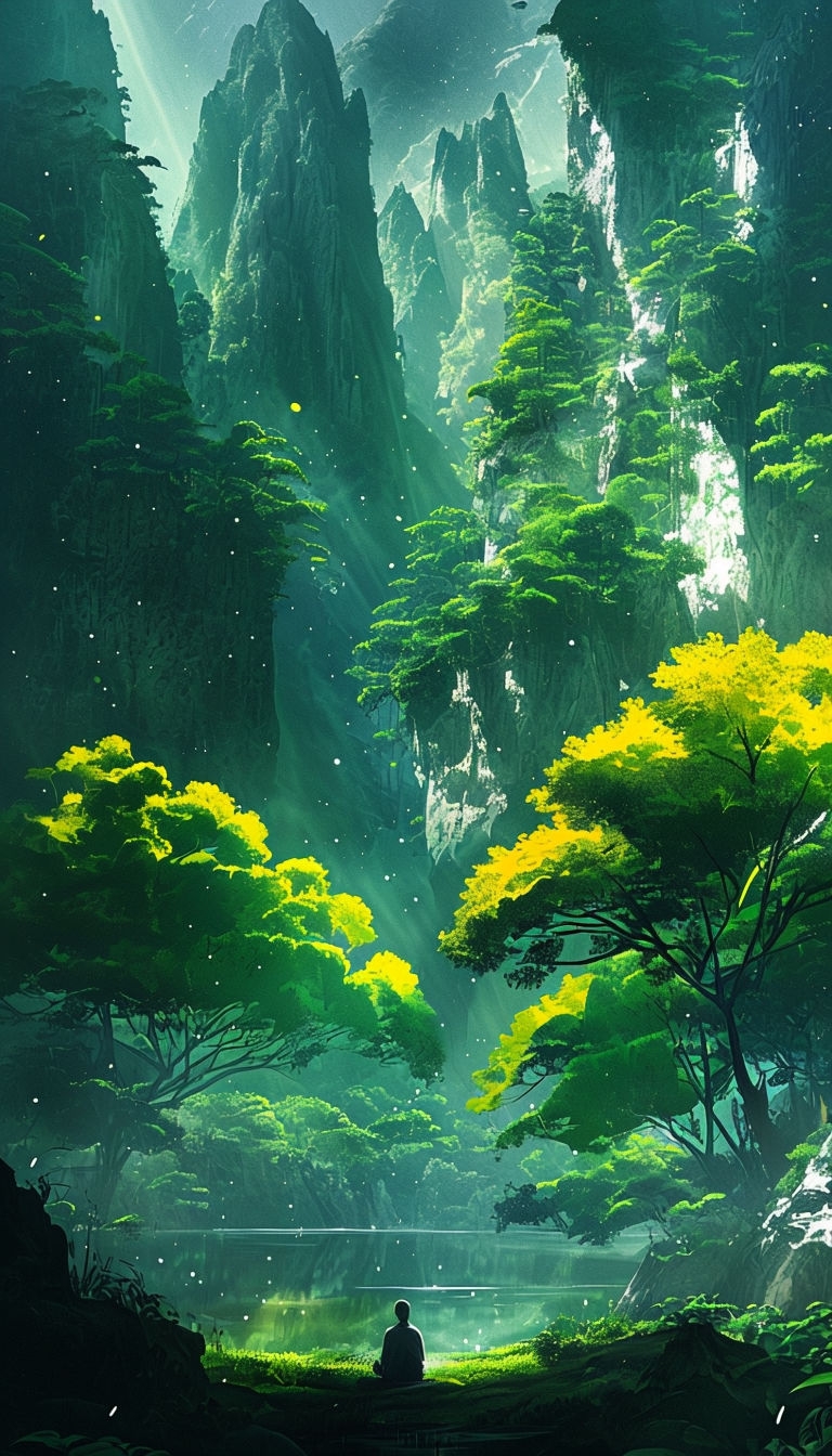 Serene Woodland Landscape with Ethereal Light Digital Art