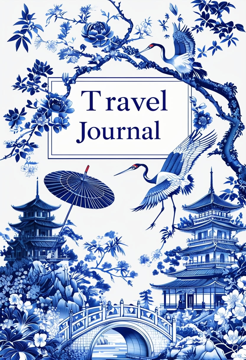 Traditional Chinese Porcelain Inspired Travel Journal Cover EBook Cover