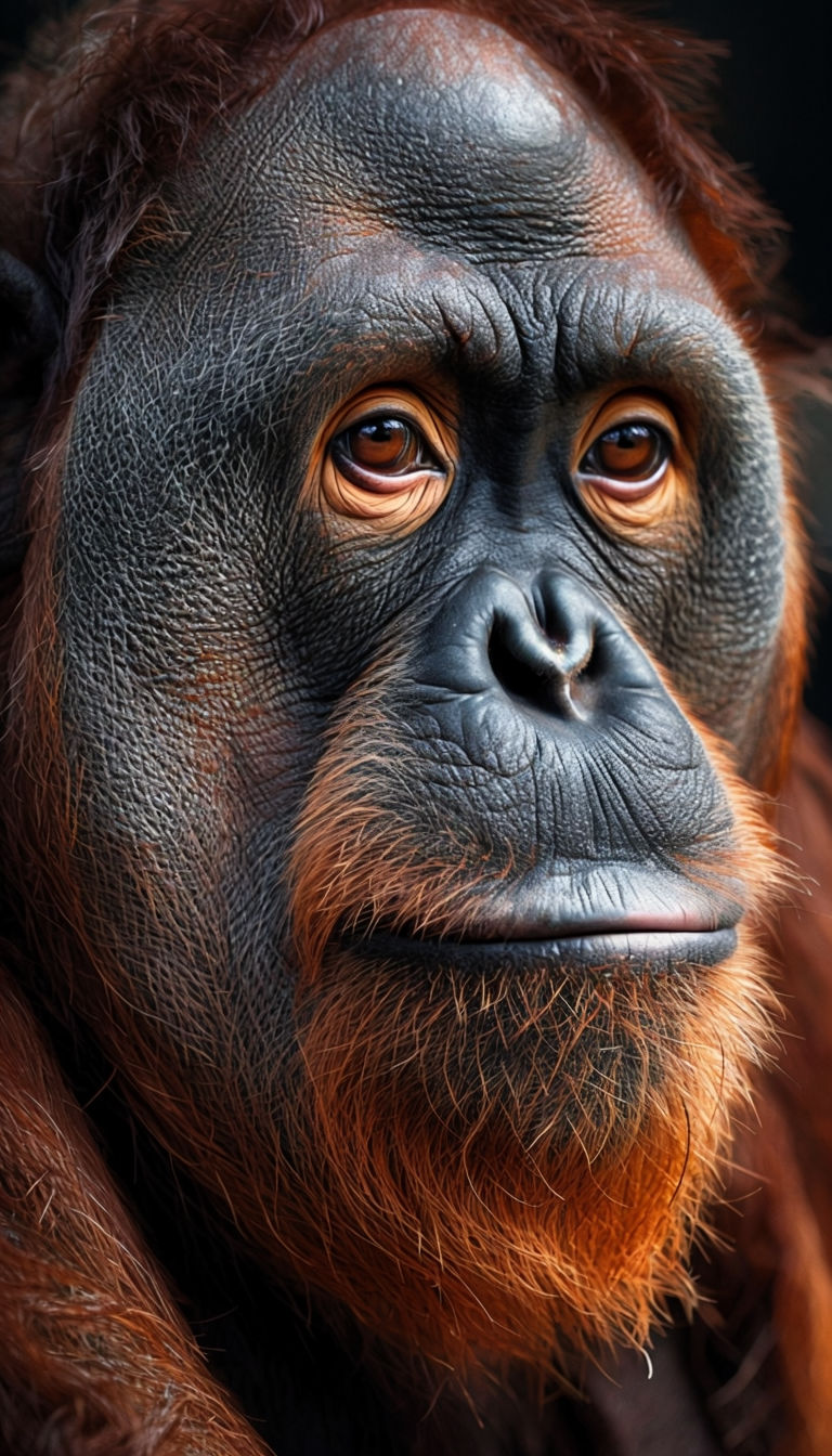 Captivating Close-Up Orangutan Portrait Art