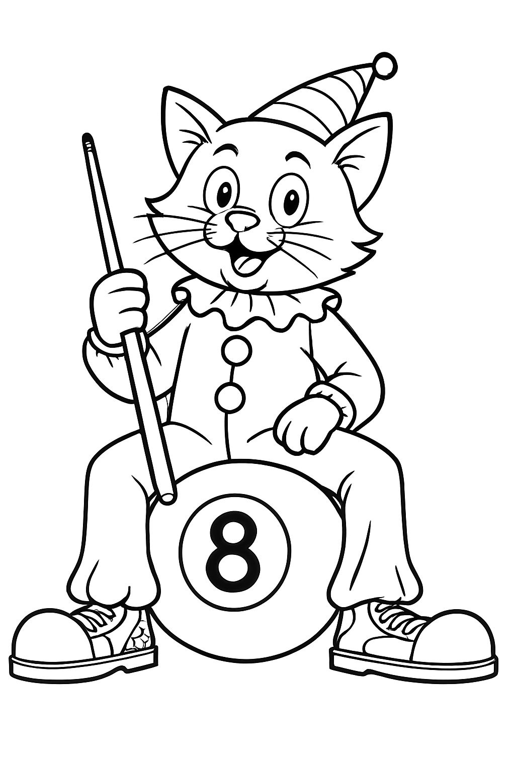 Cheerful Anthropomorphic Cat Character Line Art Coloring Page