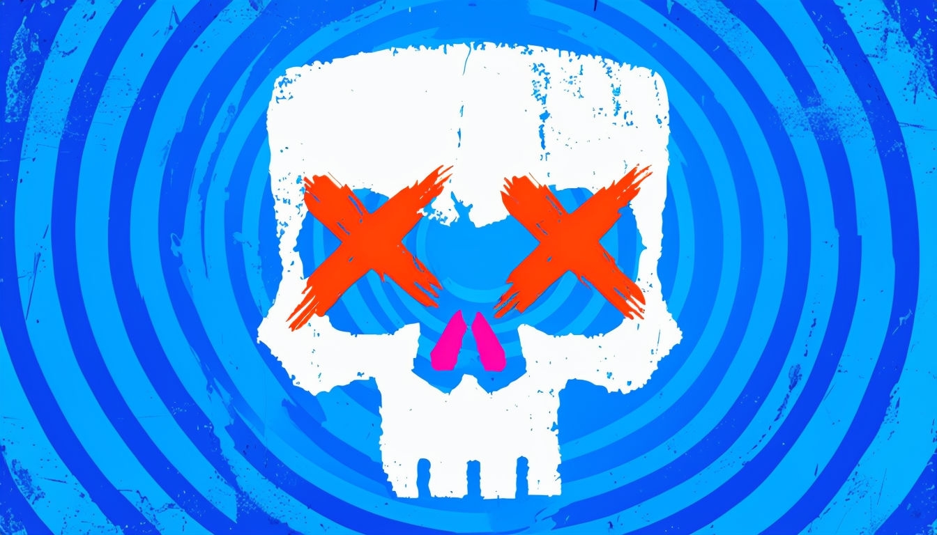 Vibrant Edgy Skull Graphic Design with Swirling Patterns Background