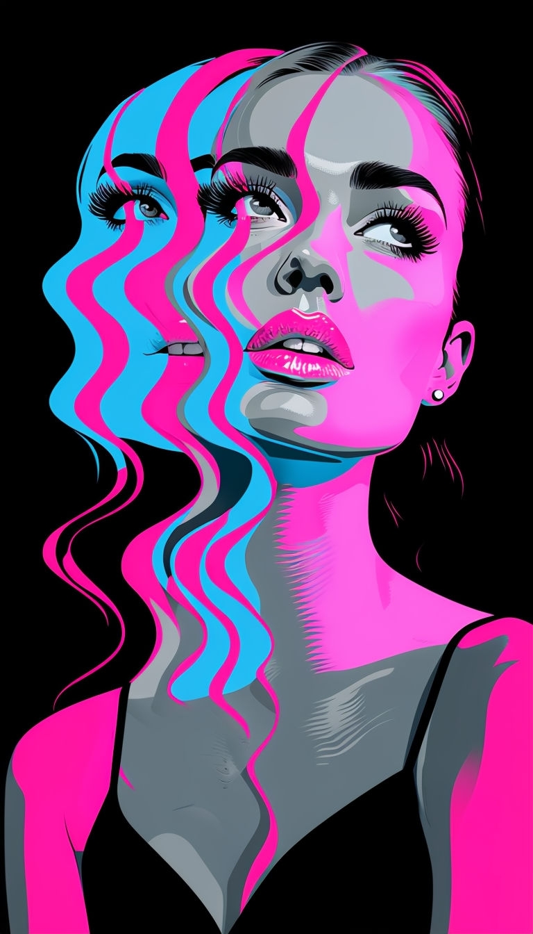 Surreal Glitch Portrait of Woman in Neon Pop Art Style Mobile Wallpaper