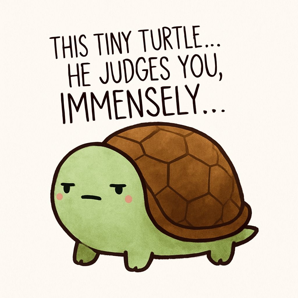 Adorable Judging Tiny Turtle Cartoon Illustration Sticker