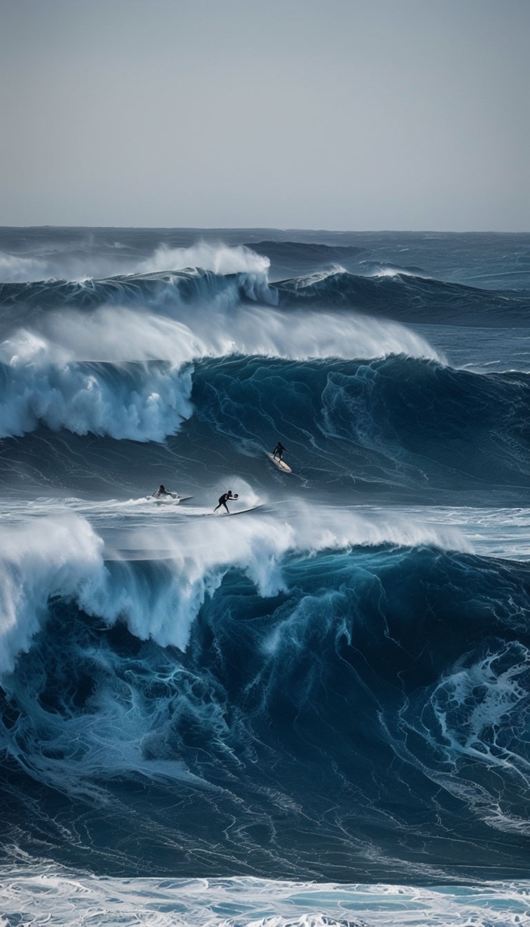 Dramatic Surfing on Intense Ocean Waves Mobile Wallpaper