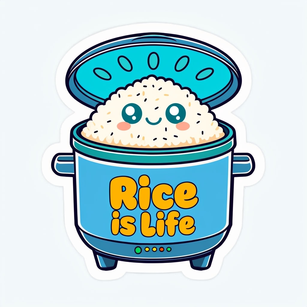 Cheerful Cartoon Rice Cooker with Smiling Face Sticker