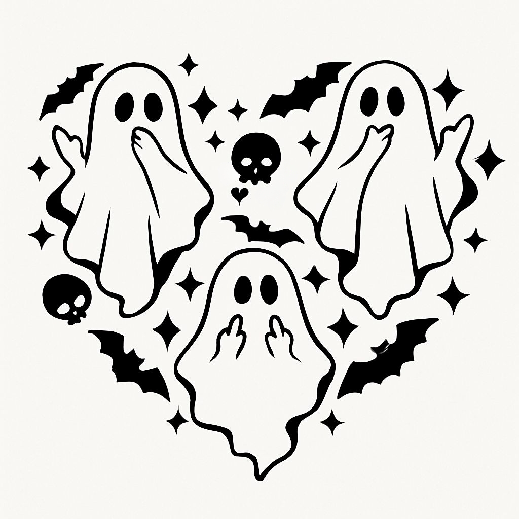 Whimsical Ghosts Heart Design for Halloween T-Shirt