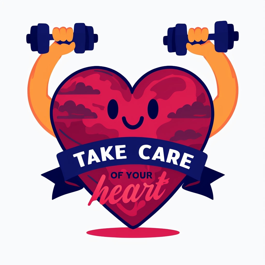 Crimson Heart with Dumbbells and Take Care Message Sticker