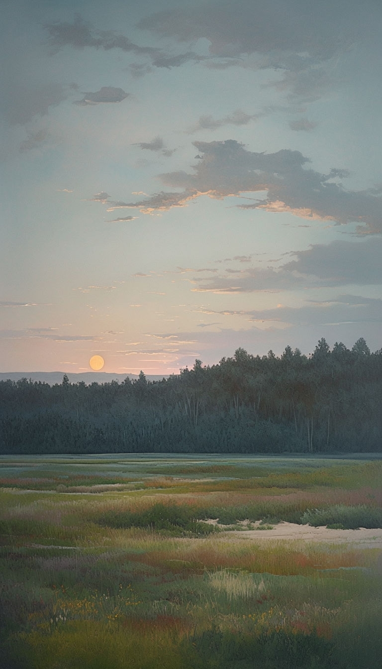 Serene Sunset Landscape Painting with Moon and Forest Phone Case Cover