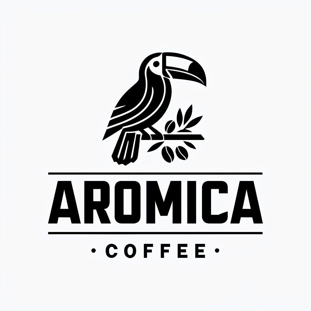 Stylized Black Toucan on Coffee Branch Logo Design