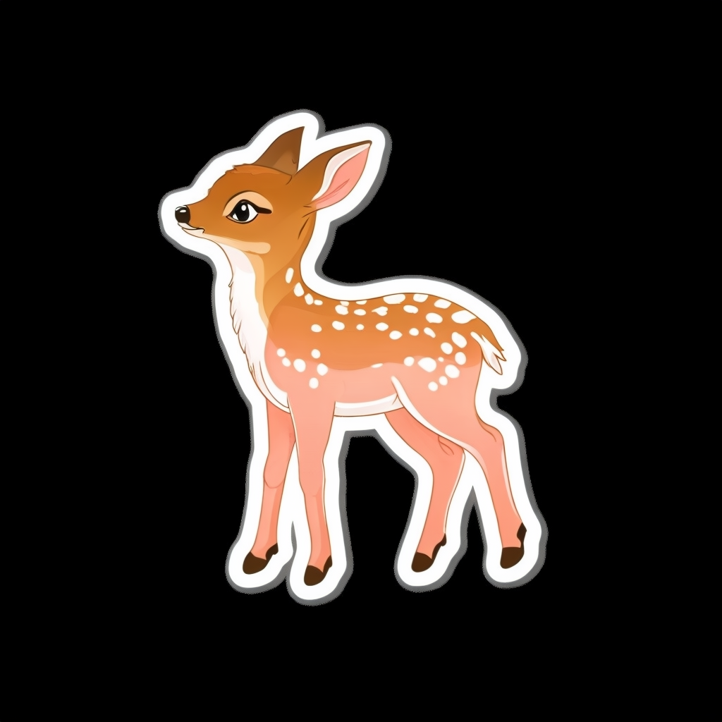 Cartoon Fawn Sticker on Black Background