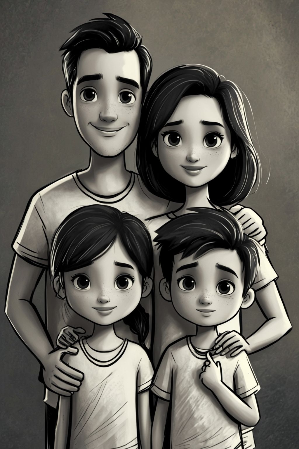 Free and customizeable cartoon family with a young boy and girl templates -  Playground, image size:1024x1536