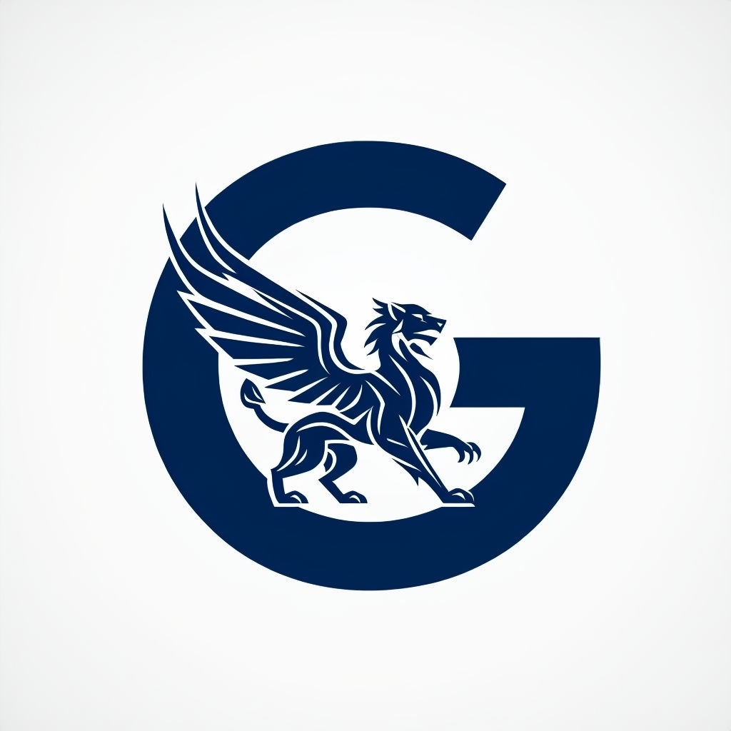 Elegant Griffin Monogram Logo Design in Navy Blue on White Background Monogram