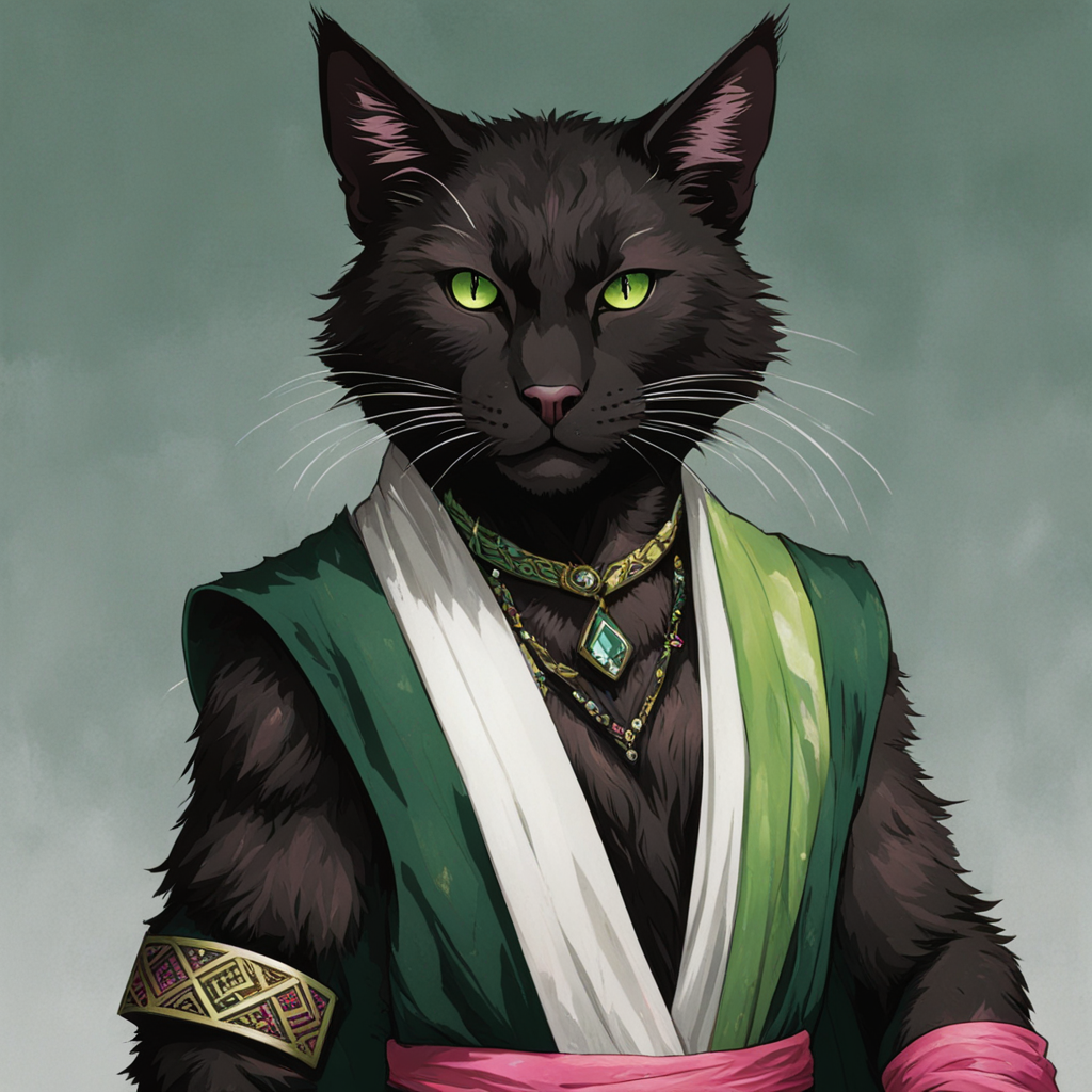 Medium shot D&D character art dark black furred tabaxi by Connor ...