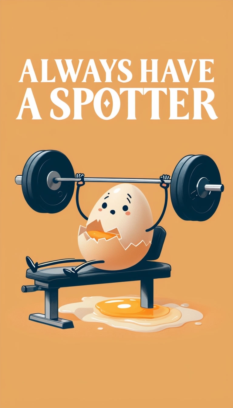 Always Have a Spotter Humorous Egg Lifting Scene Poster