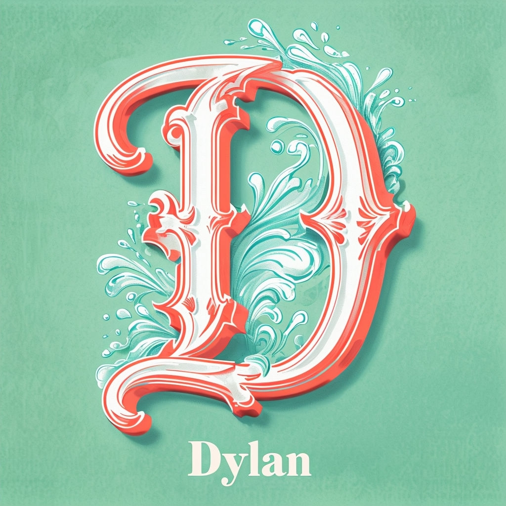 Elegant Coral Red 'D' Monogram Design with Teal Accents Monogram