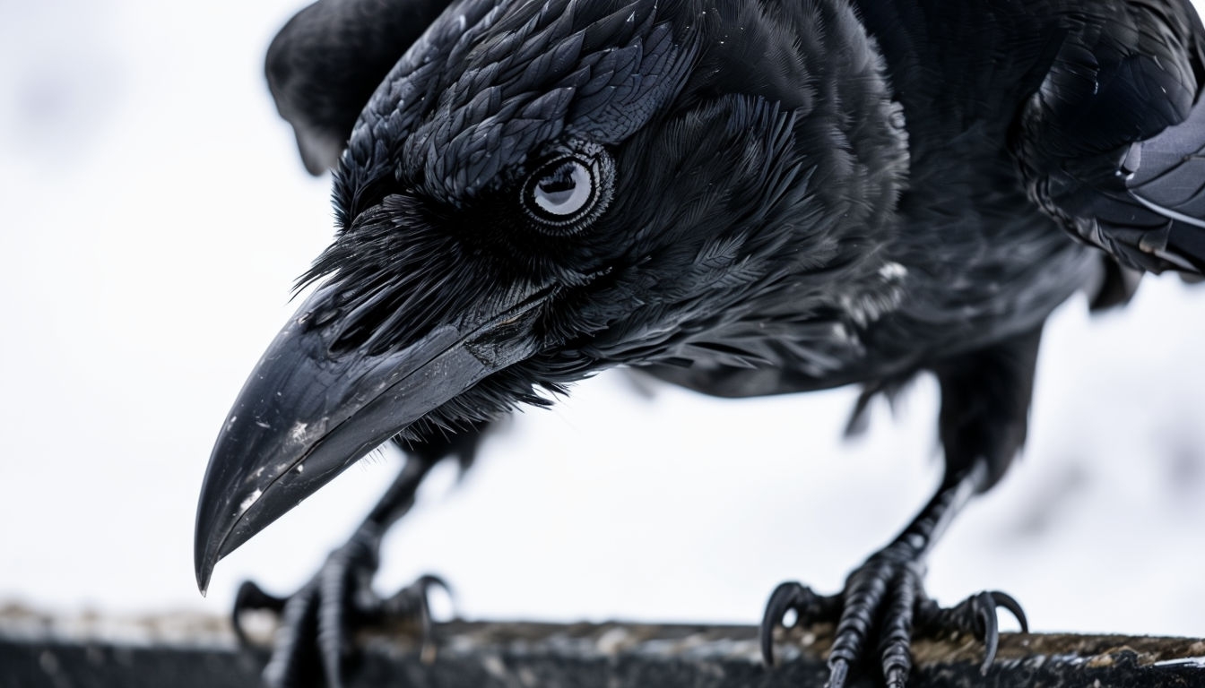 Intense Close-Up of a Crow with Detailed Feathers Background