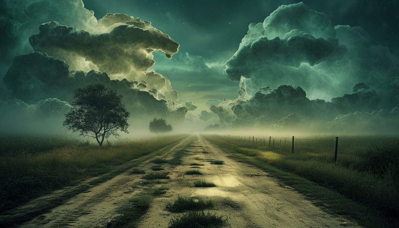 Eerie Moonlit Dirt Road Surreal Landscape Virtual Background