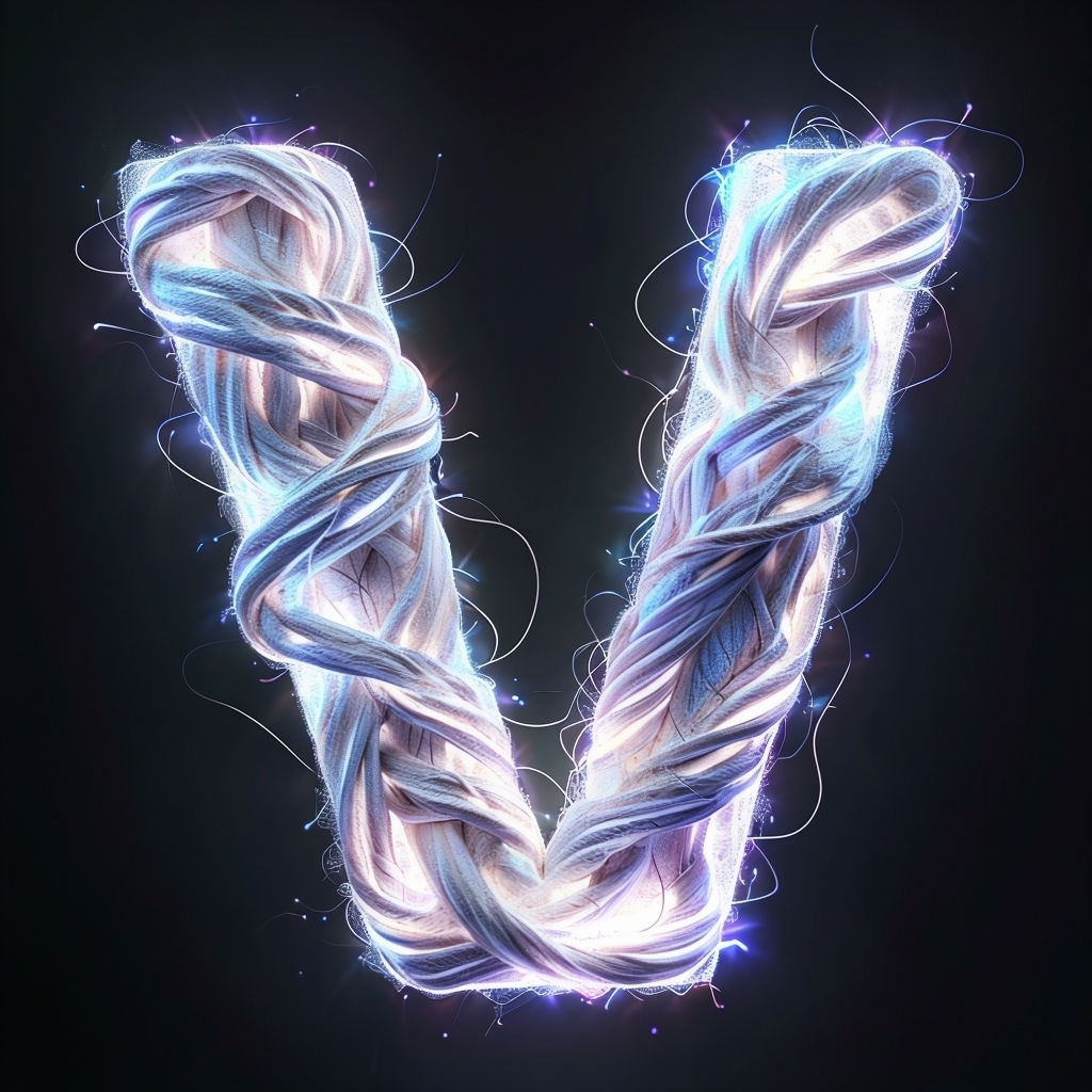 Glowing Braided Fiber Letter V Artwork for Unique Monogram