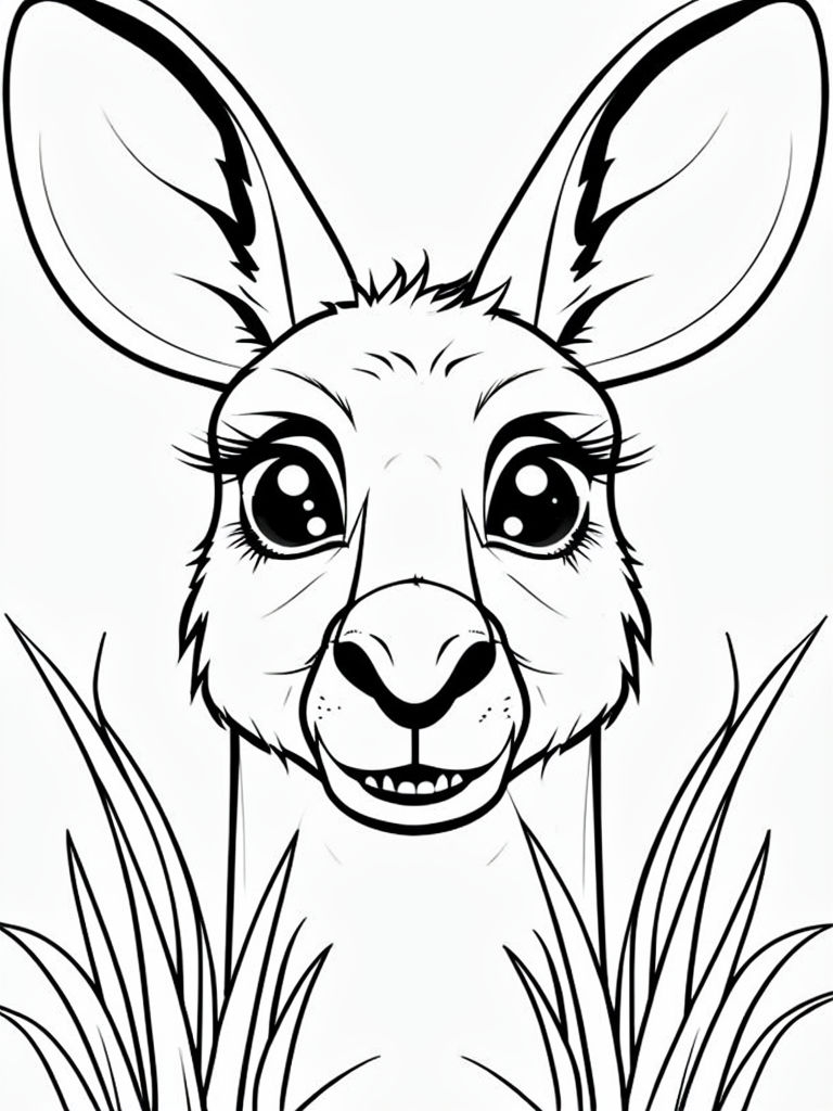 Black-and-White Cartoon Kangaroo Face Coloring Page