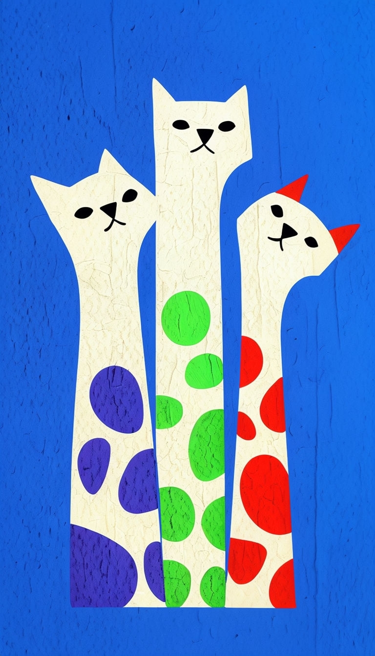 Stylized Abstract Feline Figures with Textured Colors Mobile Wallpaper
