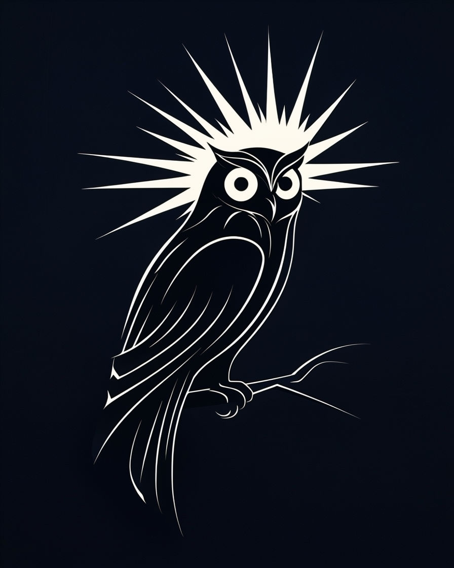 Striking Owl Silhouette with Radiating Feathers T-Shirt