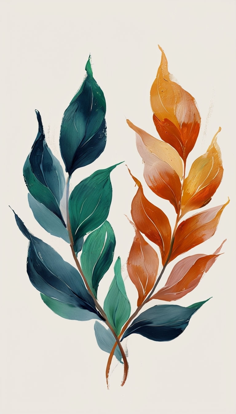Serene Botanical Branches with Gradient Leaves Mobile Wallpaper