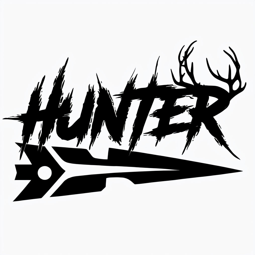 Bold Hunter Text with Arrowhead and Antlers Design Sticker
