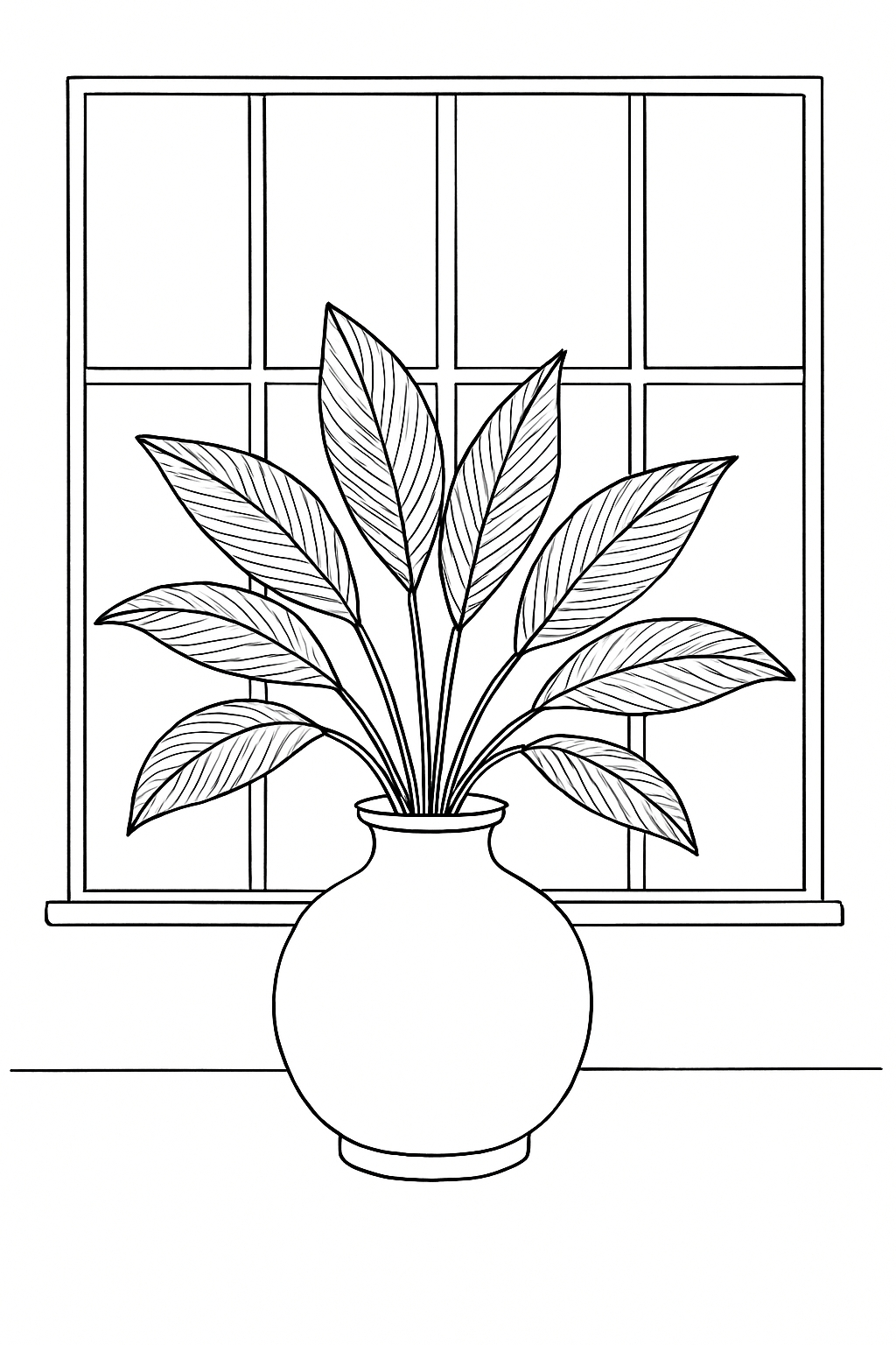 Elegant Minimalist Houseplant Line Drawing Coloring Book Page