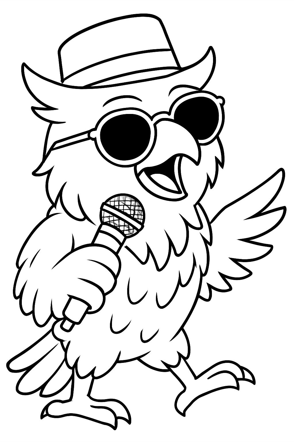 Cool Cartoon Owl with Sunglasses and Microphone Coloring Book Pages