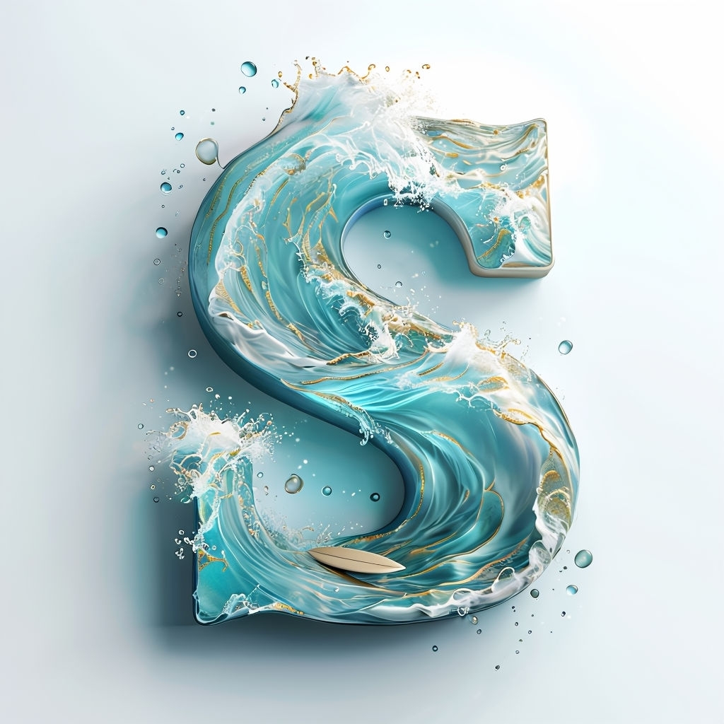 Dynamic Ocean Wave Letter S Digital Art Poster