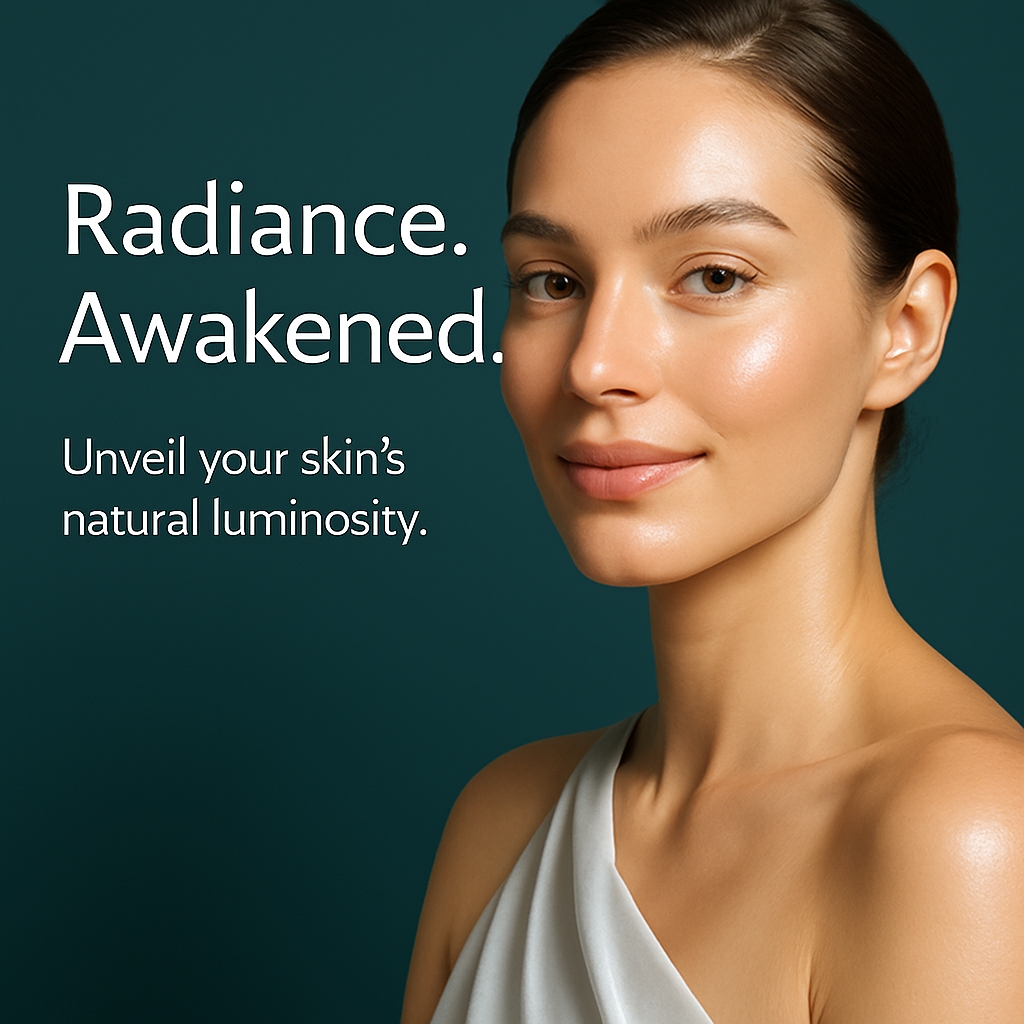 Radiant Woman Portrait with Glowing Skin for Beauty Advertising Ads