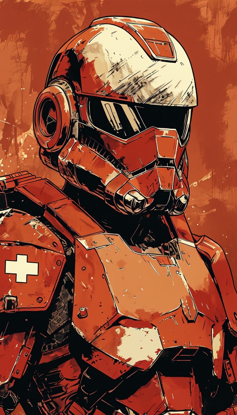 Futuristic Armored Soldier Comic Book Illustration Poster