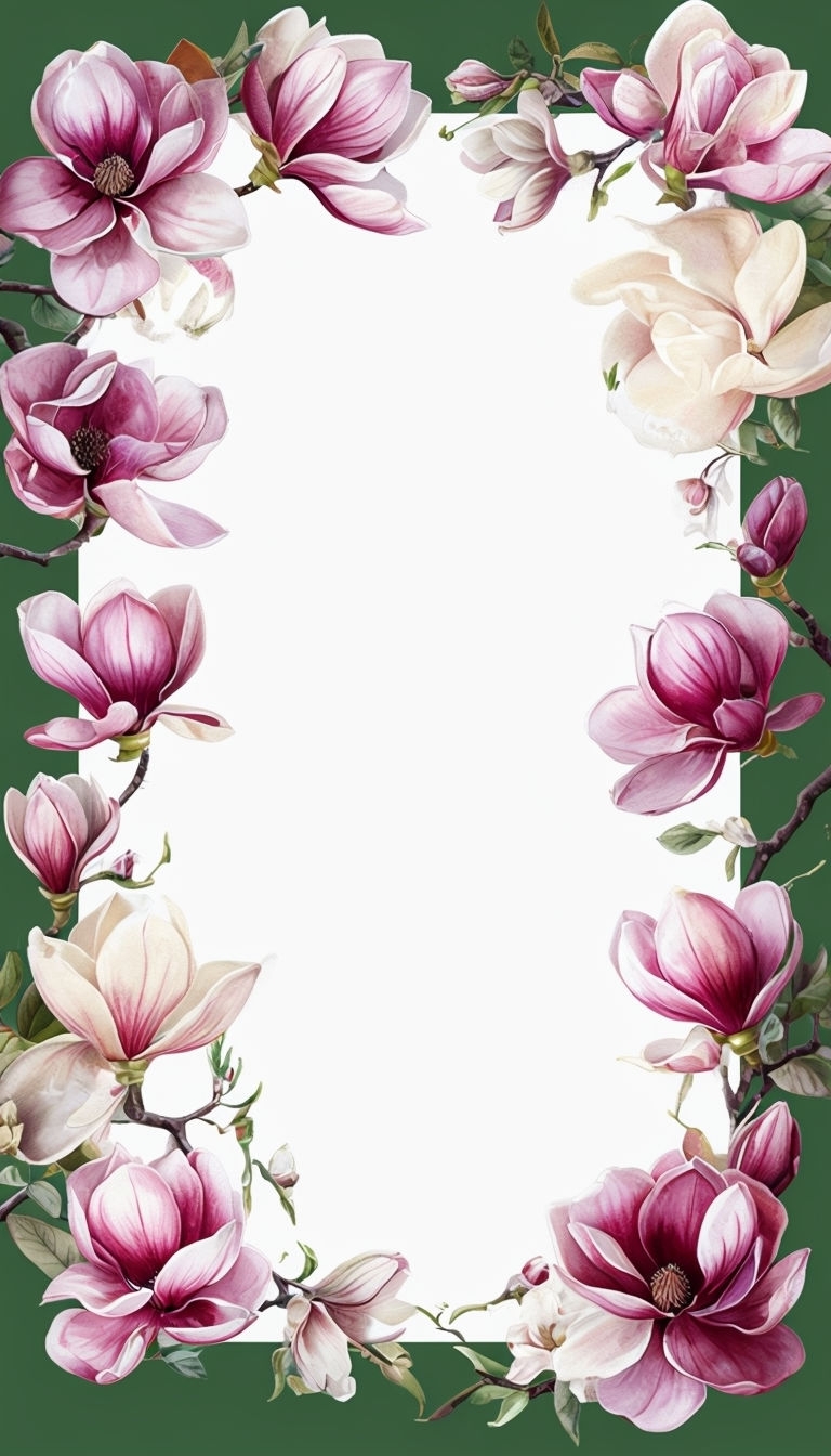 Elegant Magnolia Floral Border Design for Invitations Social Media Post