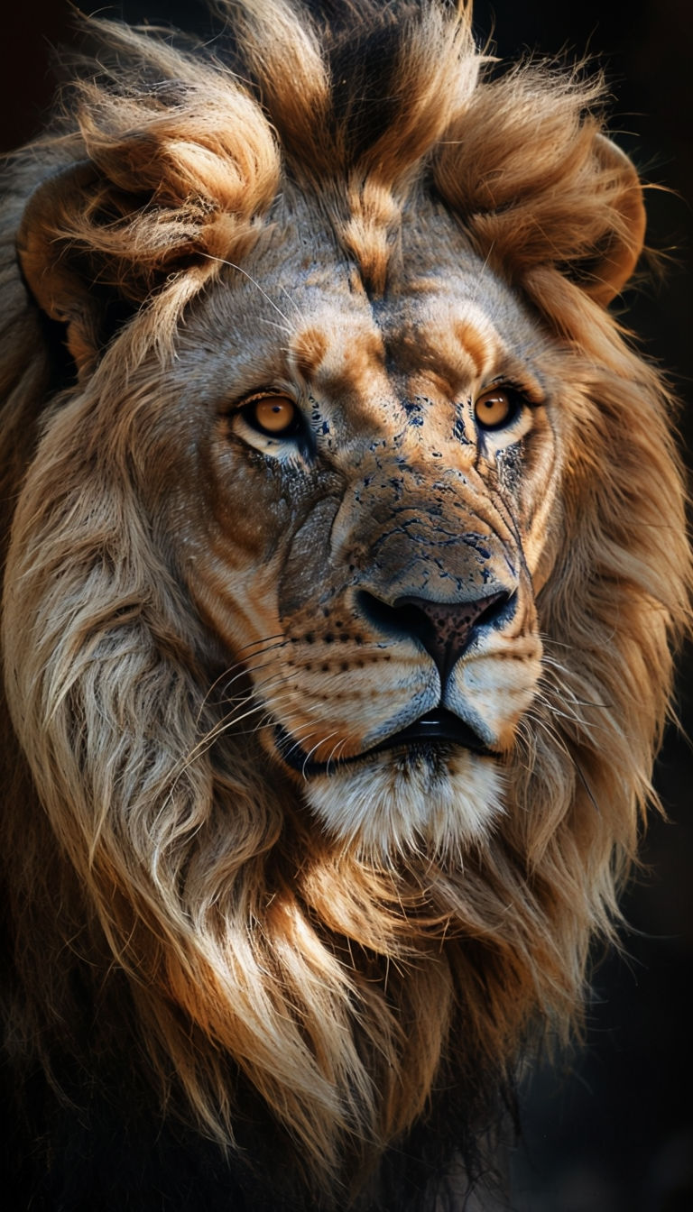 Majestic Close-Up Lion Portrait with Intense Gaze Art