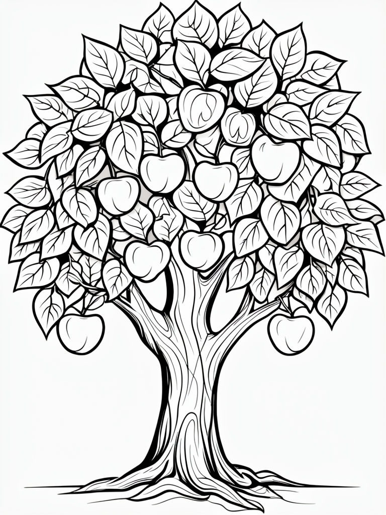 Detailed Black and White Tree Illustration for Coloring Book Pages