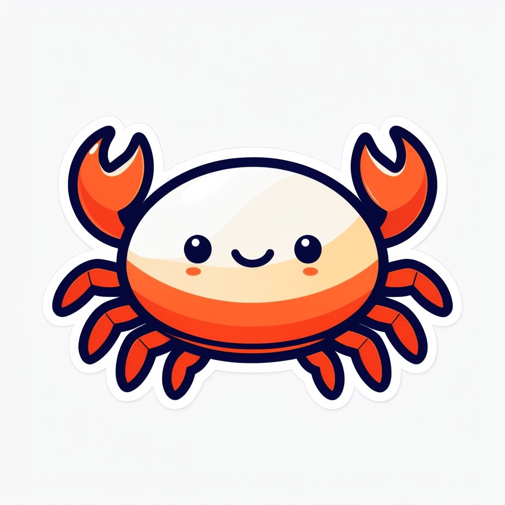 Cute Kawaii Cartoon Crab Illustration with Cheerful Expression Sticker