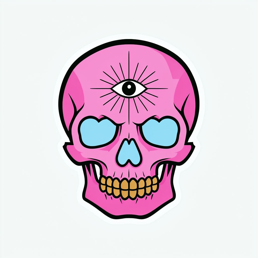 Vibrant Pink Skull with Third Eye and Heart Nose Cavity Sticker