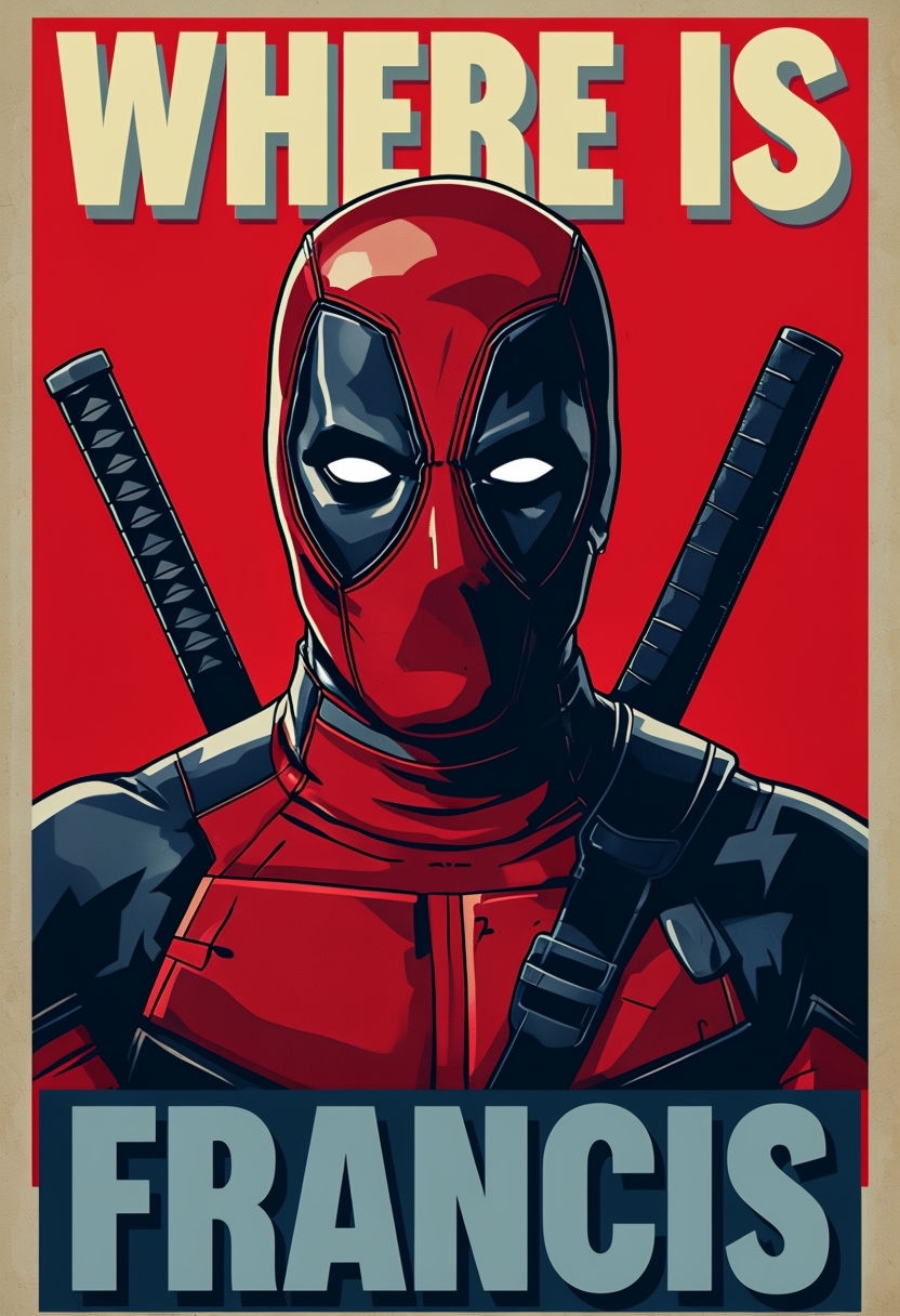 Bold Deadpool Comic Style Illustration with Catchy Text Poster