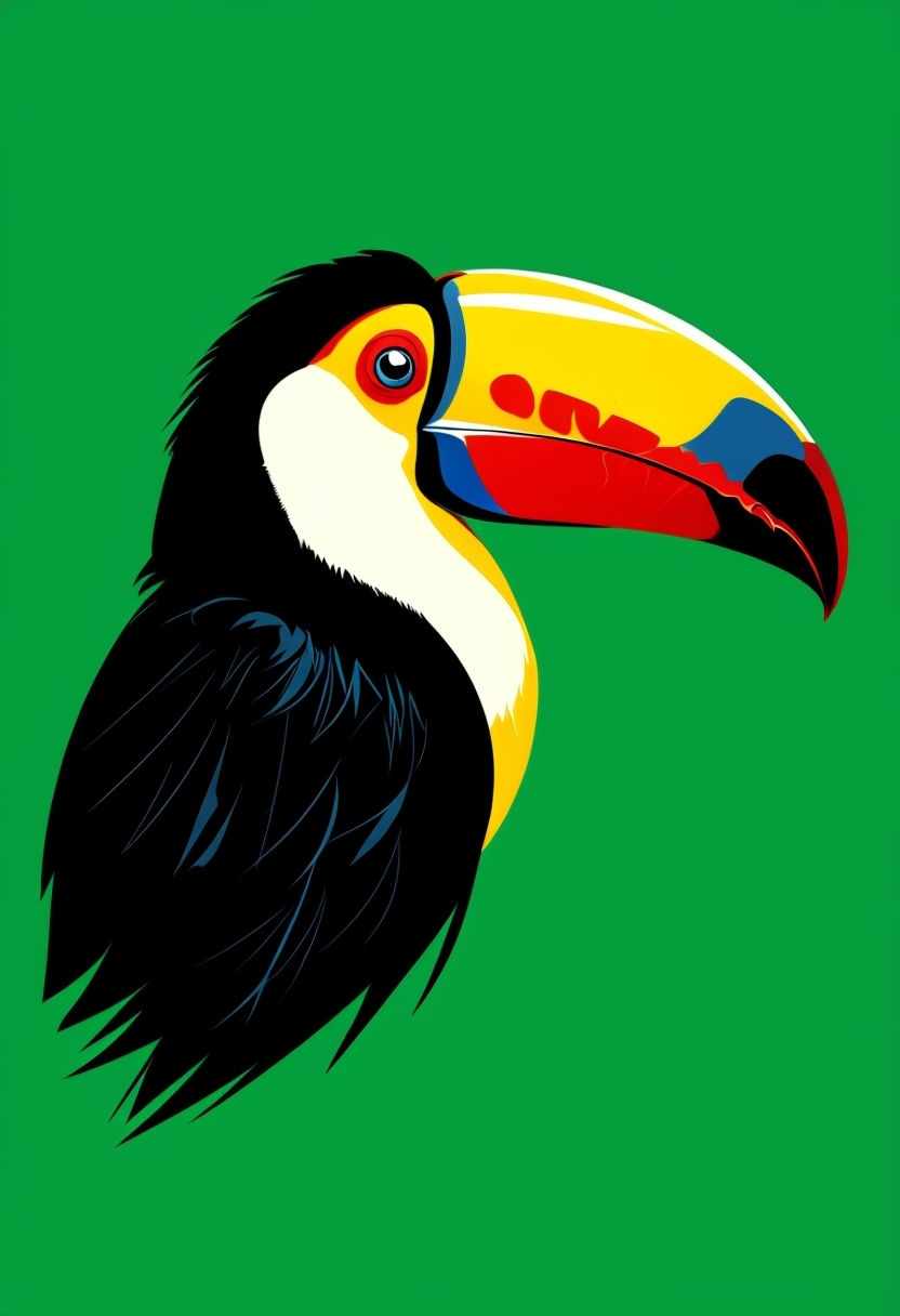 Vibrant Graphic Toucan Portrait in Bold Pop Art Style Art