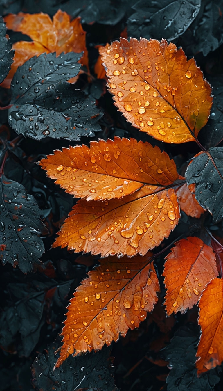 Vibrant Autumn Leaves Close-Up Photography Mobile Wallpaper