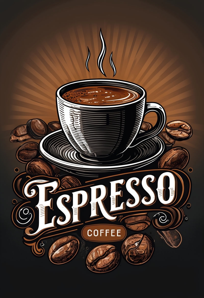 Vintage Espresso Cup and Beans Graphic Design Poster