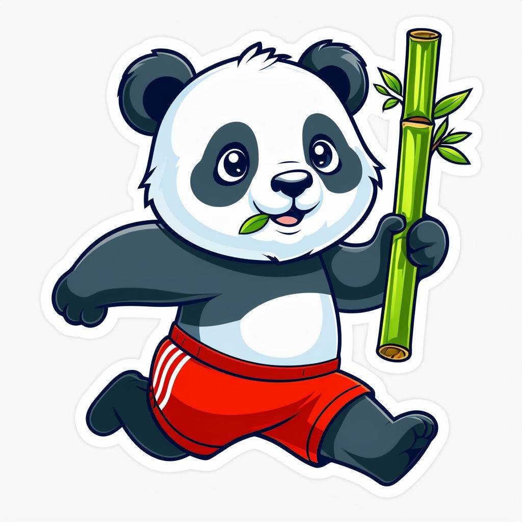 Cheerful Cartoon Panda Character with Bamboo Stickers