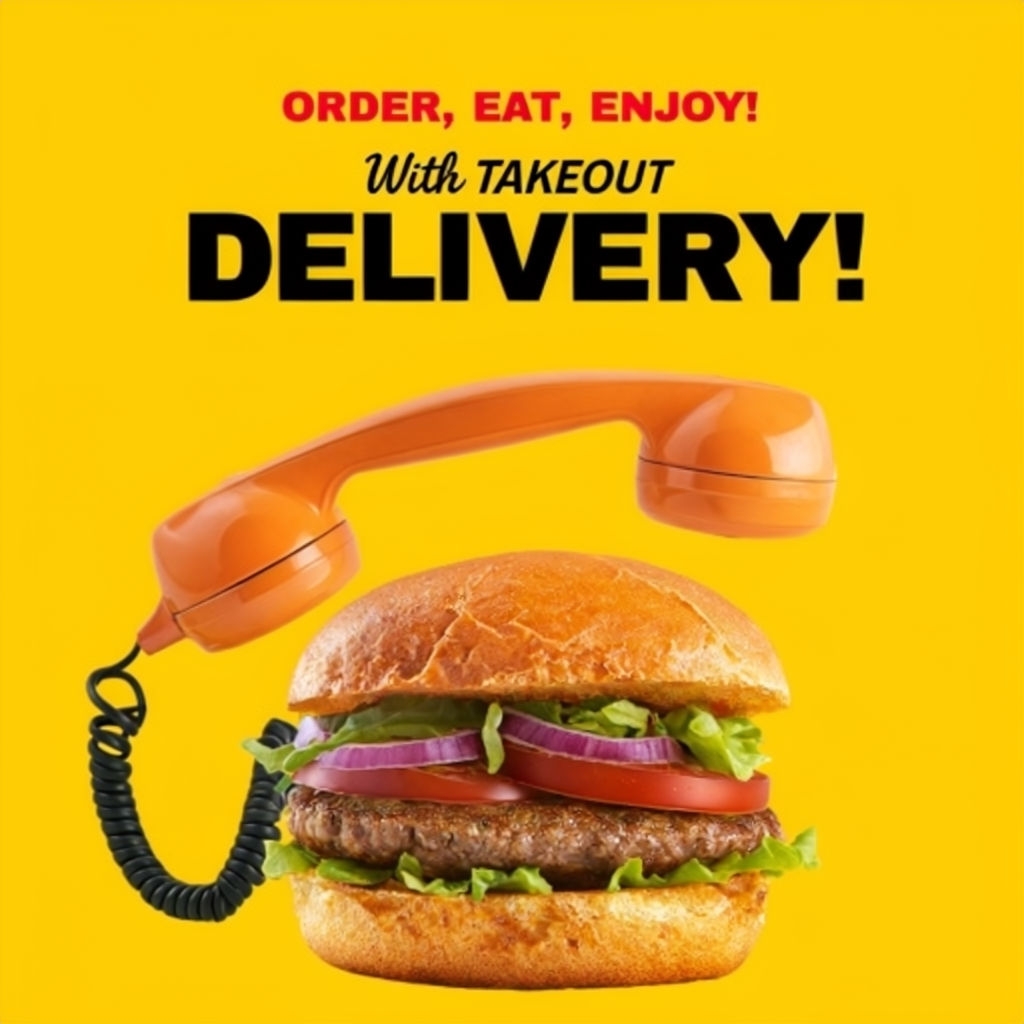 Order, Eat, Enjoy! Takeout Delivery Promotional Graphic Social Media Post