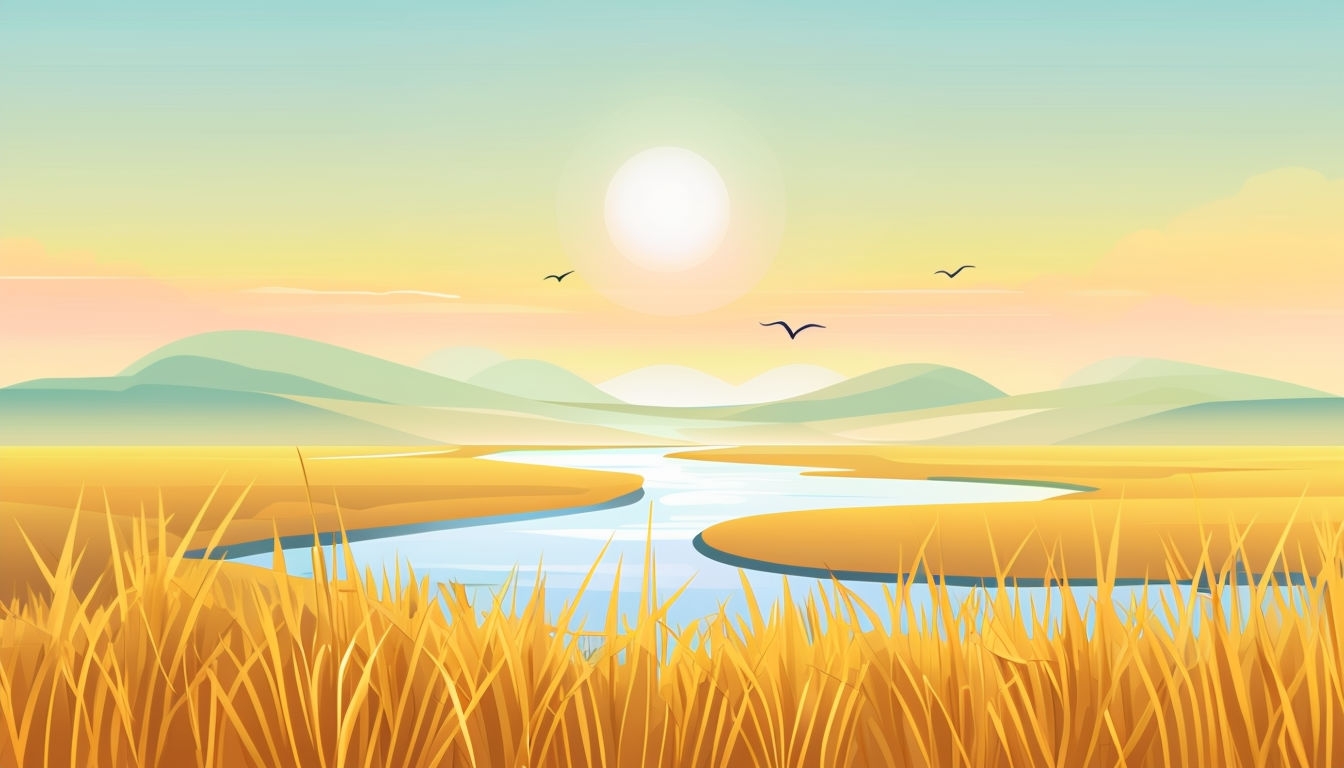 Tranquil Marsh Landscape at Dawn Vector Art Background