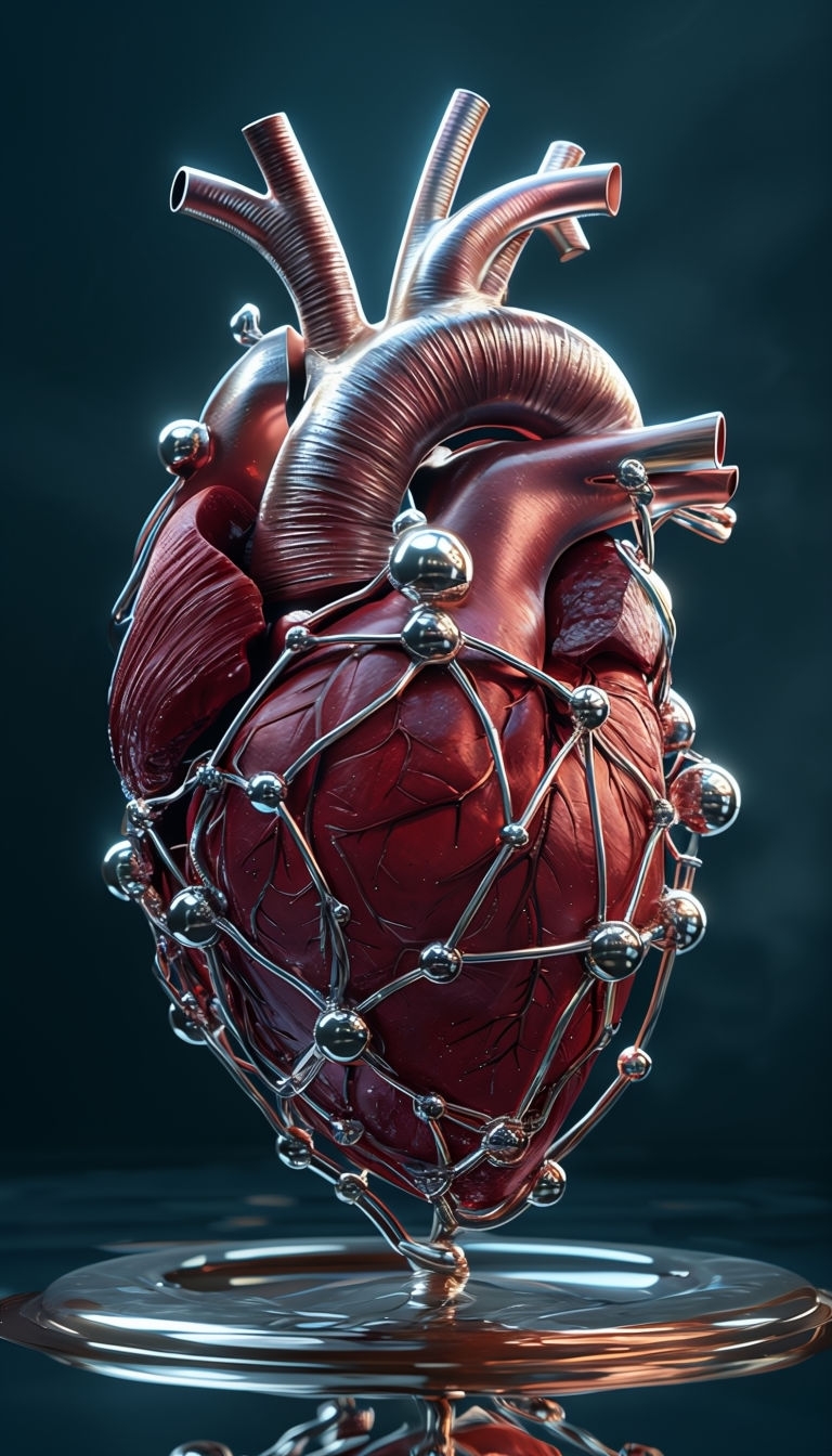 Futuristic Bio-Mechanical Heart with Chrome Latticework Art