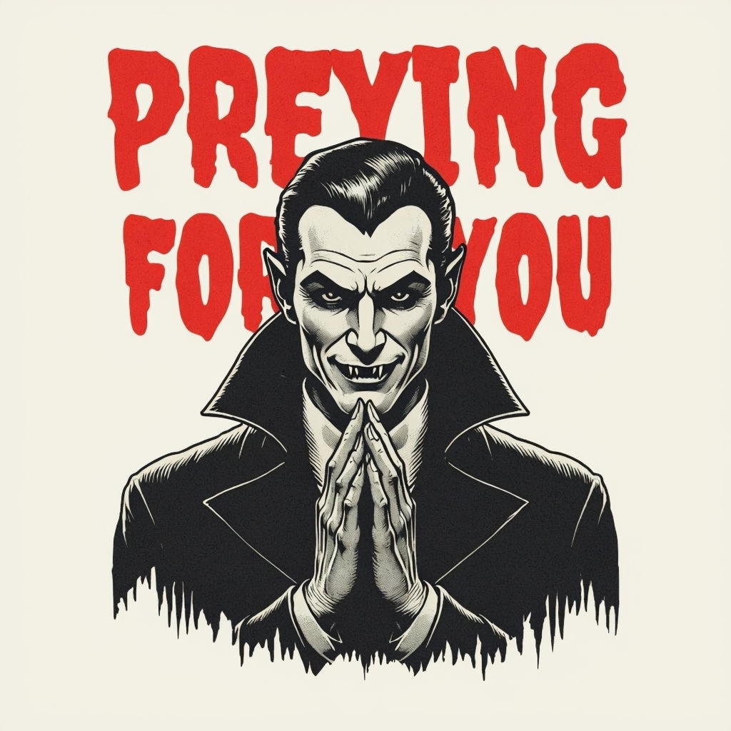 Vintage Vampire Illustration with Gothic Text Sticker