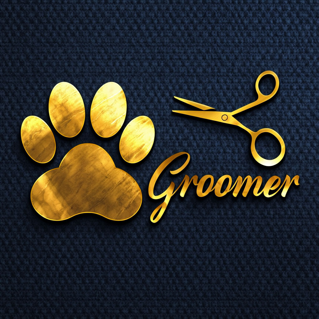 Gold Paw Print Groomer Logo