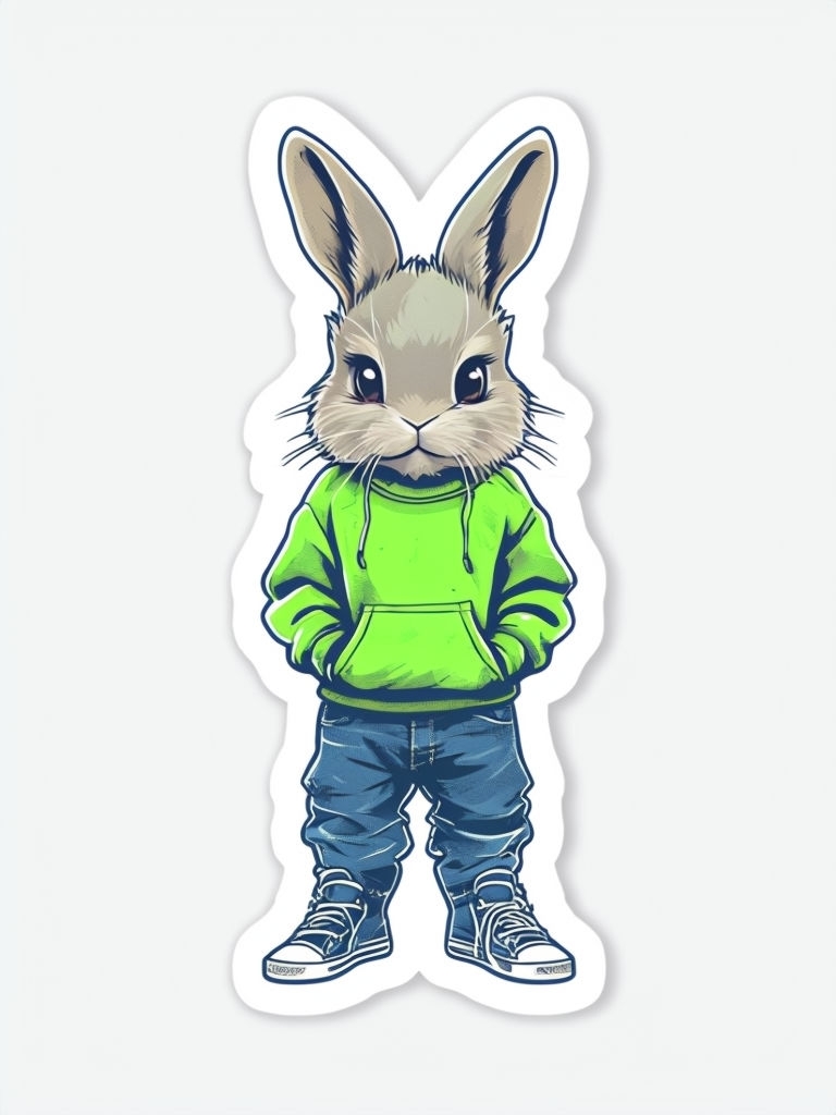 Charming Urban Chibi Bunny in Neon Sweatshirt Sticker